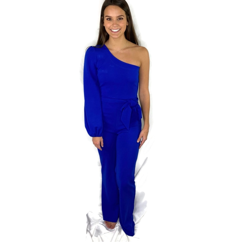 Bella & Bloom Boutique Dress Day Royal Blue Jumpsuit One Shoulder New With Tags